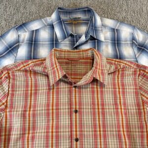 Lot of 2 5.11 Tactical Shirt Mens Large Blue Orange Plaid Short Sleeve Bundle